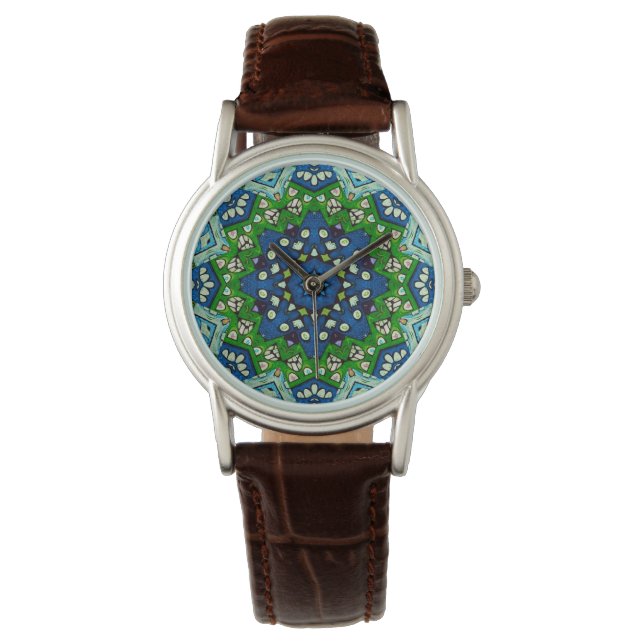 Reloj De Pulsera Mandala Retro Mosaico Green Pattern Watch (Anverso)