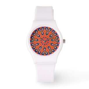 Reloj De Pulsera Mandala Retro Naranja Hipster