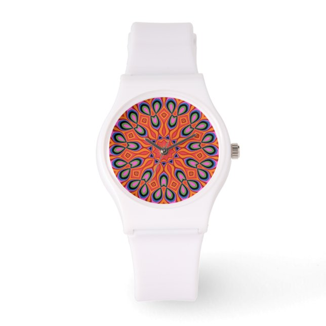 Reloj De Pulsera Mandala Retro Naranja Hipster (Anverso)