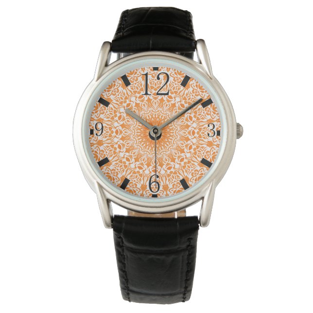 Reloj De Pulsera Mandalá Tribal Naranja (Anverso)