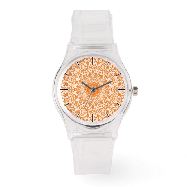 Reloj De Pulsera Mandalá Tribal Naranja (Anverso)
