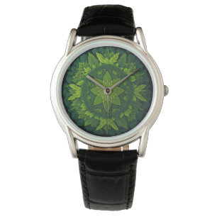 Reloj De Pulsera Mandalá vibrante de follaje forestal