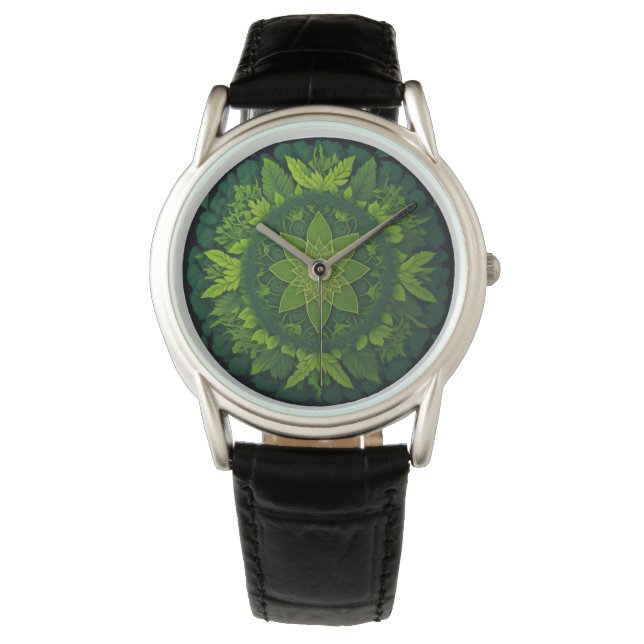 Reloj De Pulsera Mandalá vibrante de follaje forestal (Anverso)