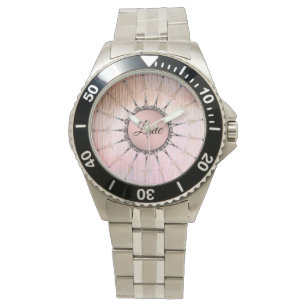 Reloj De Pulsera Mandala vintage sobre vidrio rosado de color rosa