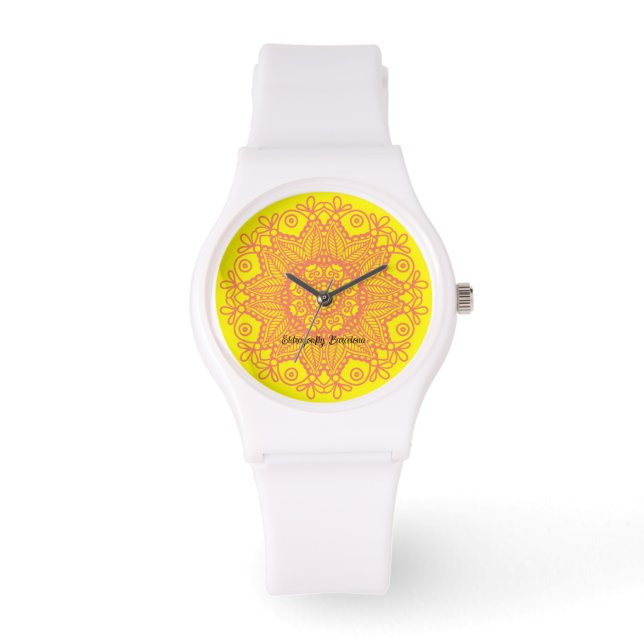 Reloj De Pulsera Mandela española-amarillo y salmón rosado (Anverso)