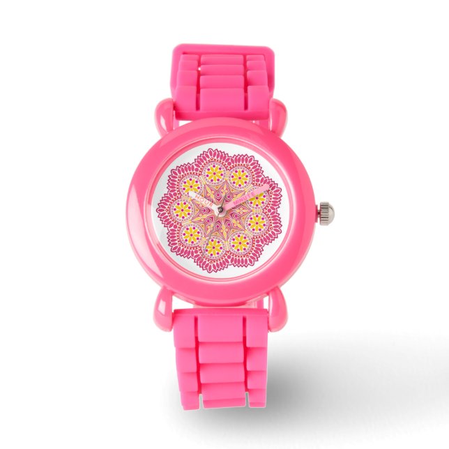 Reloj De Pulsera Mandela Watch rosa y amarillo bonito (Anverso)