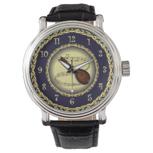 Reloj De Pulsera Mandolin 01 ~ Desplazamiento musical ~ Oro/Azul ma