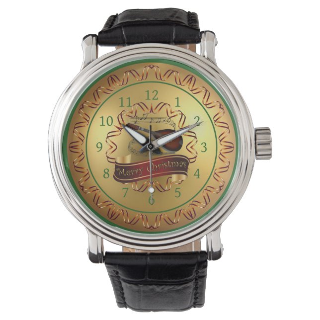 Reloj De Pulsera Mandolin 01 ~ Musical Scroll ~ "Feliz Navidad" (Anverso)