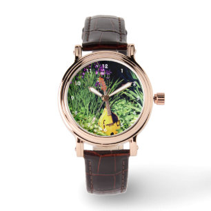 Reloj De Pulsera Mandolin Y Jardín De Flores Iris