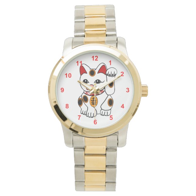 Reloj De Pulsera Maneki Neko Bobtail Calico Cat (Anverso)