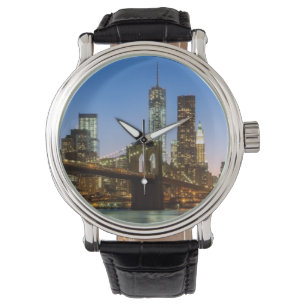 Reloj De Pulsera Manhattan y el puente de Brooklyn al atardecer