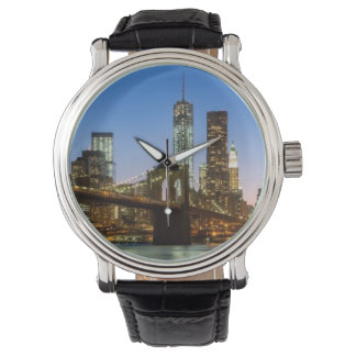 Reloj De Pulsera Manhattan y el puente de Brooklyn al atardecer
