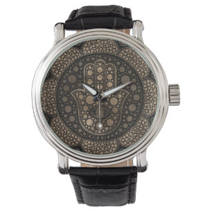 Reloj De Pulsera Mano de Hamsa en la mano de Fátima en Lotus mandal