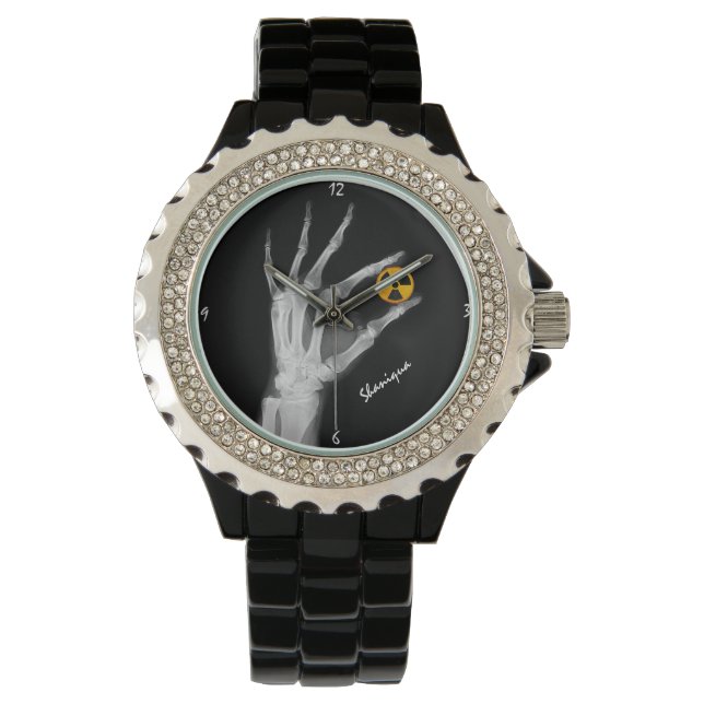 Reloj De Pulsera Mano sosteniendo un símbolo de radiación (Anverso)
