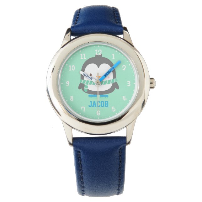 Reloj De Pulsera Mantén Cálidos Cuidados Pequeños Pingüinos Mirando (Anverso)