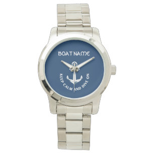 Reloj De Pulsera Mantén la calma y sigue buceando, ancla azul marin