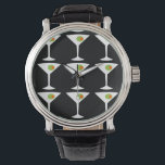 Reloj De Pulsera Mantener 'Em Viene Martini Watch (negro)<br><div class="desc">Este Keep 'Em Coming Martini Watch presenta un fondo negro y la imagen de baldosa de una silueta blanca de un cristal de martini. En el interior de cada vaso hay una gloriosa aceituna verde con un pimento naranja. Este es un reloj de pulsera divertido para todos los que desean...</div>