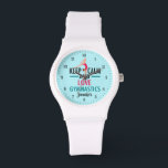Reloj De Pulsera Mantener la calma Amor Gimnasia Cuidada Gimnasta P<br><div class="desc">Funny Keep Calm and Love Gymnastics vigilan a un entrenador de gimnasia para regalar a sus chicas en su equipo competitivo antes de una competencia que se tambalea. Un lindo regalo de reloj de pulsera de gimnasta.</div>