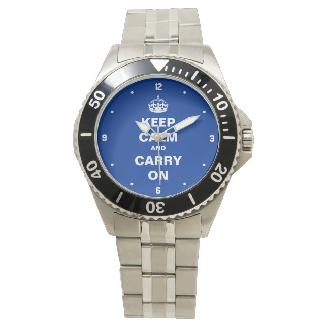 Reloj De Pulsera Mantener la calma y continuar - Estilo azul clásic (Anverso)