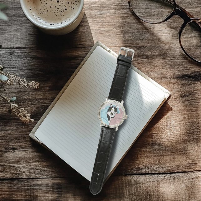 Reloj De Pulsera Mantitas de gato esmoquin caprichosas rosadas y az (Subido por el creador)
