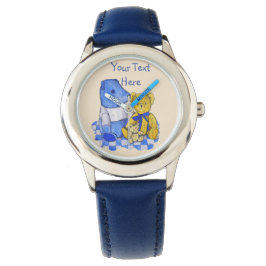 Reloj De Pulsera manto azul de picnic y tres teddies