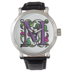Reloj De Pulsera Manuscrito iluminado M del renacimiento púrpura