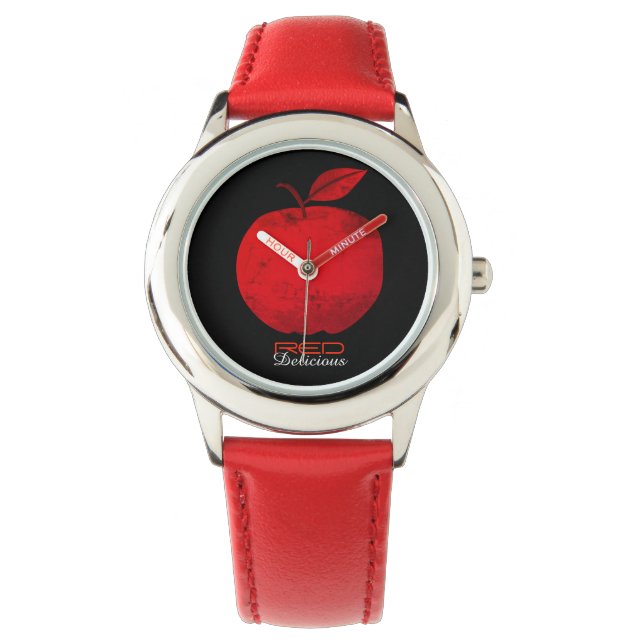 Reloj De Pulsera Manzana Roja Delicious Negra Fría (Anverso)