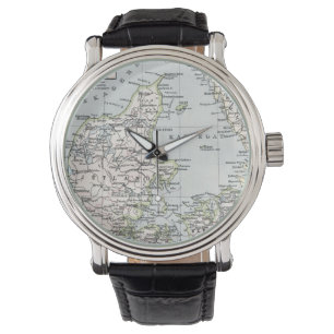 Reloj De Pulsera Mapa antiguo de Dinamarca, Danmark en danés, 1905