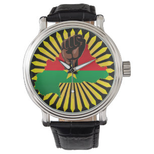 Reloj De Pulsera Mapa de Burkina, bandera y puño de la revolución