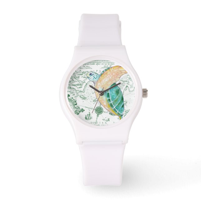 Reloj De Pulsera Mapa de cosecha de tortugas marinas blanco (Anverso)