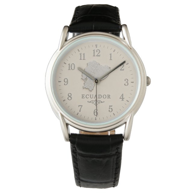 Reloj De Pulsera Mapa de Ecuador Crema Efecto Plata (Anverso)
