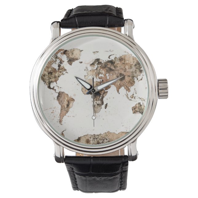 Reloj De Pulsera Mapa de la acuarela Sepia del Mapa Mundial (Anverso)