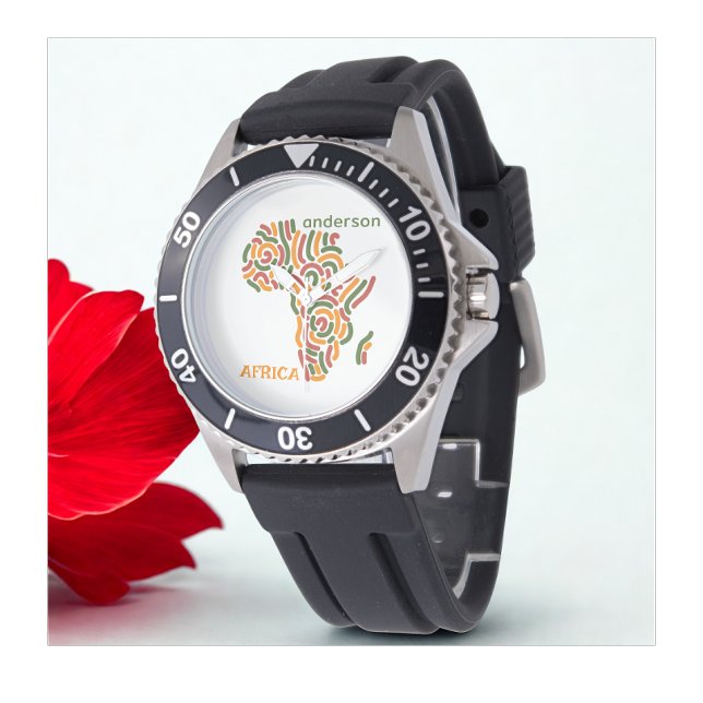 Reloj De Pulsera Mapa de la bandera Pan Africa de nombre personaliz (Modern custom name hand watch)