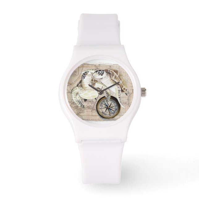 Reloj De Pulsera Mapa de la brújula de tortugas marinas (Anverso)