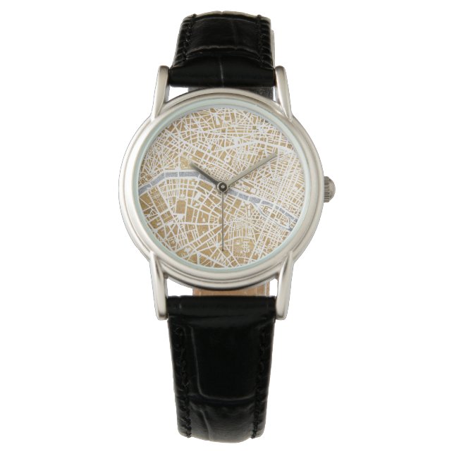 Reloj De Pulsera Mapa De La Ciudad Dorada De París (Anverso)
