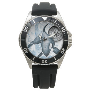 Reloj De Pulsera Mapa de la vintalidad de la brújula azul de Orca