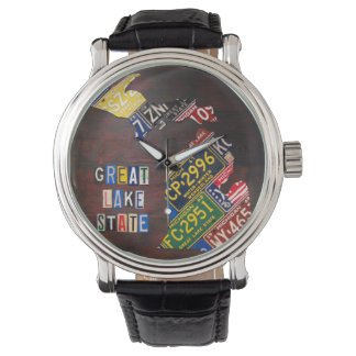 Reloj De Pulsera Mapa de matrícula de Michigan Mapa de escritura de