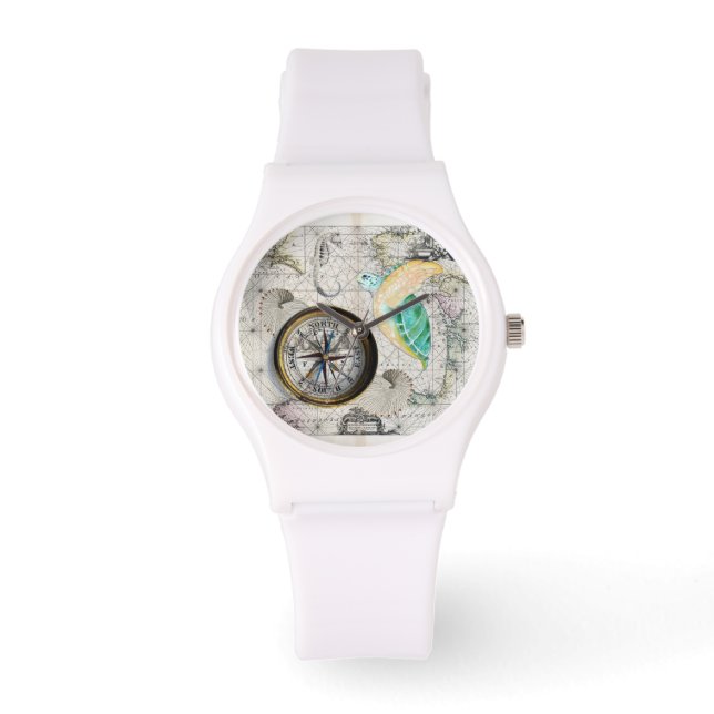 Reloj De Pulsera Mapa de tortugas marinas Beige (Anverso)