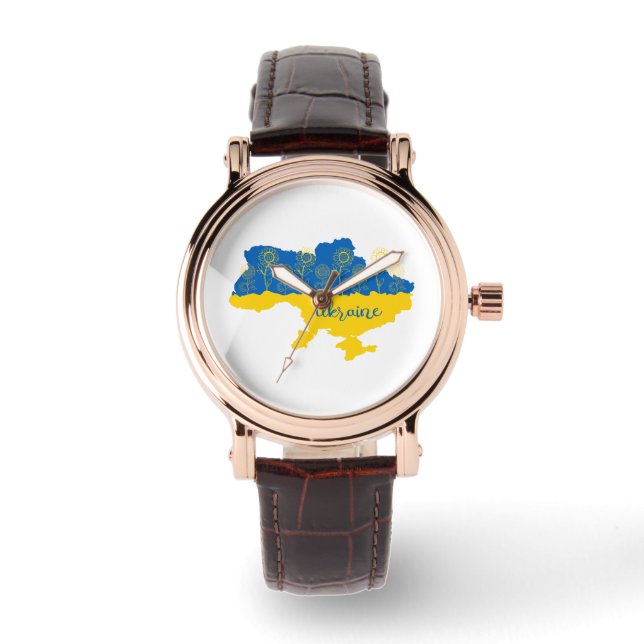 Reloj De Pulsera Mapa de Ucrania con girasol y bandera ucraniana (Anverso)