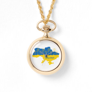 Reloj De Pulsera Mapa de Ucrania con girasol y bandera ucraniana