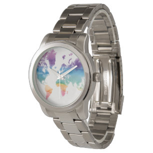 Reloj De Pulsera Mapa del mundo de las acuarelas
