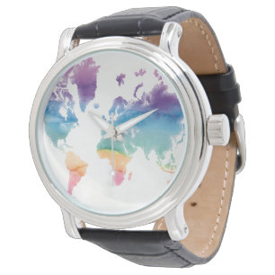 Reloj De Pulsera Mapa del mundo de las acuarelas