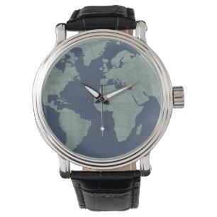 Reloj De Pulsera Mapa del mundo de lino azul