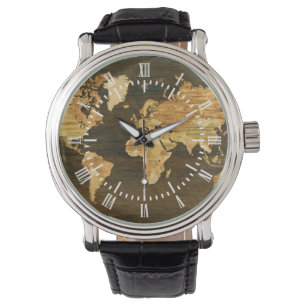Reloj De Pulsera Mapa del mundo de madera