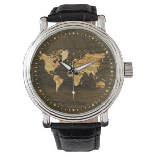 Reloj De Pulsera Mapa del mundo de madera