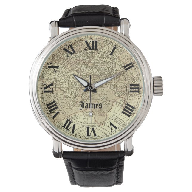 Reloj De Pulsera Mapa del mundo del tema de viajes de la vieja époc (Anverso)
