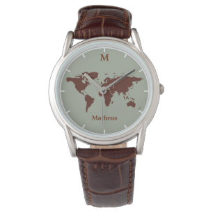 Reloj De Pulsera mapa marrón del mundo