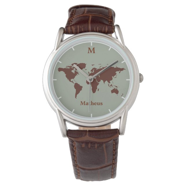 Reloj De Pulsera mapa marrón del mundo (Anverso)