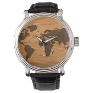 Reloj De Pulsera Mapa Mundial de Grano de Madera