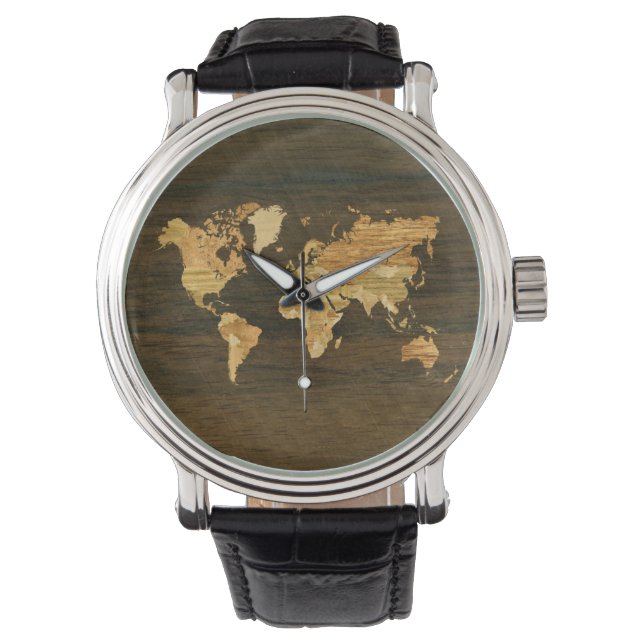 Reloj De Pulsera Mapa mundial de madera (Anverso)